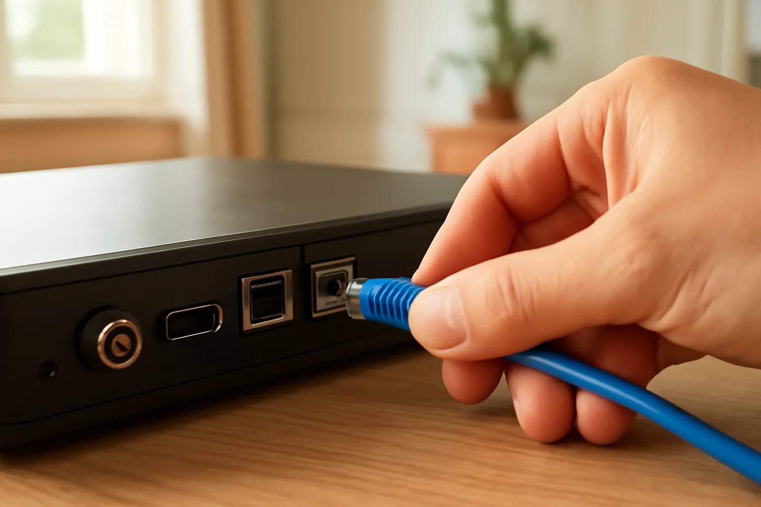 Connecting an Ethernet cable to a smart TV in a modern home